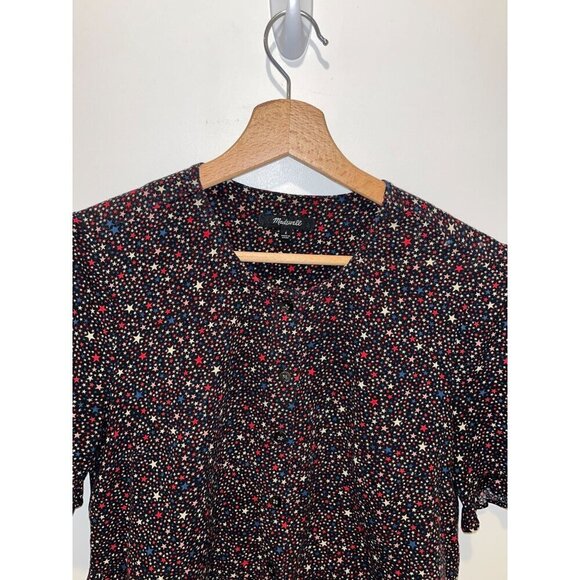 Madewell Womens Star Print Button-Down Blouse Size XS Short Sleeve Cotton Top - Picture 3 of 9
